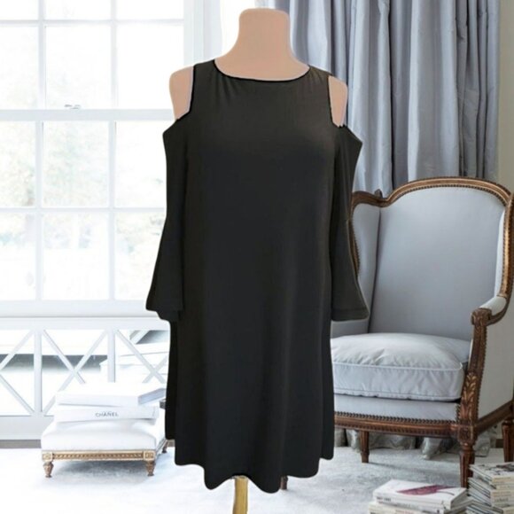 RALPH LAUREN Black Cold Shoulder Flowy Bell Sleeve Dress- Size 12 - Picture 6 of 15